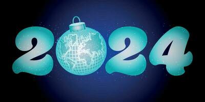 Luxury design with Happy New Year 2024 with blue number on blue background vector