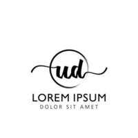 Letter UD Initial handwriting logo with signature and hand drawn style. vector