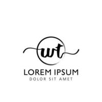 Letter WT Initial handwriting logo with signature and hand drawn style. vector