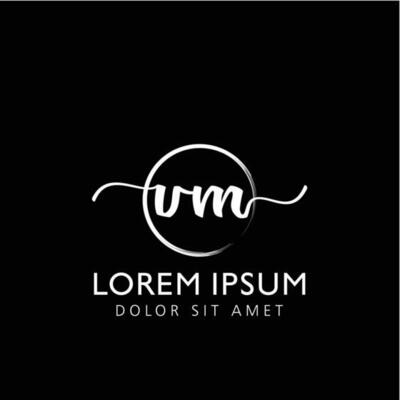 Letter VM Initial handwriting logo with signature and hand drawn style.
