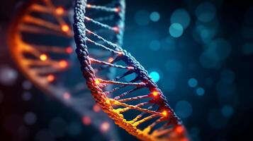 DNA double helix structure on a dark background during twilight, photo