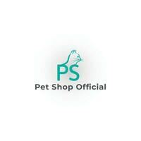 Abstract initial letter PS logo in blue color isolated in white background. Animal cat letter blue PS initial logo creative concept for pet shop logo design inspiration vector