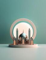 Islamic cute 3d mosque for ramadan and Eid greeting background photo