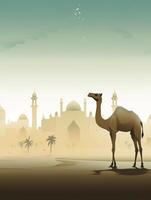 Eid Al Adha Mubarak greeting with camel and mosque, Eid Mubarak photo