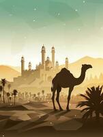 Eid Al Adha Mubarak greeting with camel and mosque, Eid Mubarak photo