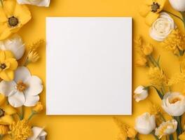 Tropical floral background copy space with paper. photo