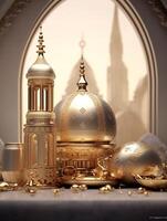 Islamic cute 3d mosque for ramadan and Eid greeting background photo