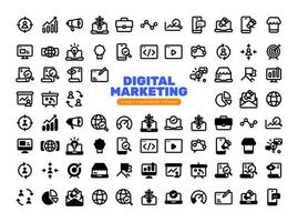 Digital marketing iconset seo optimization, web development, digital marketing, network technology, cyber security, human productivity. vector