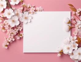 Tropical floral background copy space with paper. photo
