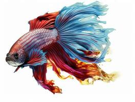 Red and blue betta fish isolated on white background photo