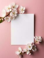 Tropical floral background with blank paper copy space. Space for text photo