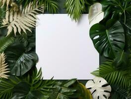 Tropical floral background with blank paper copy space. Space for text photo