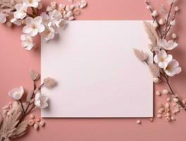 Tropical floral background with blank paper copy space. Space for text photo