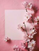 Tropical floral background with blank paper copy space. Space for text photo