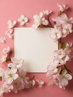 Tropical floral background with blank paper copy space. Space for text photo