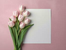 Beautiful tulip flowers with copy Space background, top view. Space for text photo