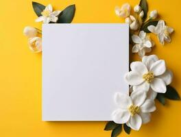 Tropical floral background with blank paper copy space. Space for text photo