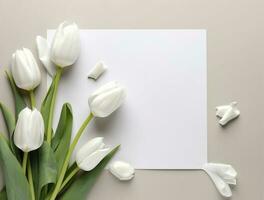 Beautiful tulip flowers with copy Space background, top view. Space for text photo