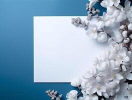 Tropical floral background copy space with paper. photo