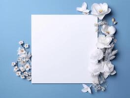 Tropical floral background copy space with paper. photo