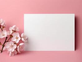 Tropical floral background copy space with paper. photo