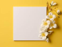 Tropical floral background copy space with paper. photo