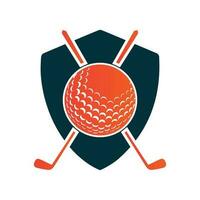 Golf ball and sticks inside a shape of shield vector illustration