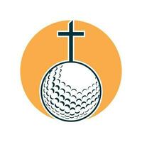 Golf ball and christianity cross inside a shape of circle vector illustration