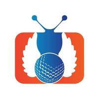 Golf ball with wings inside a shape of tv vector illustration