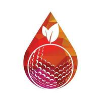 Golf ball and leaf logo inside a shape of water drop vector illustration