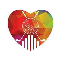 golf pelota y palos dentro un forma de amor corazón vector ilustración