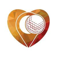 Golf ball and pin location inside a shape of love heart vector illustration