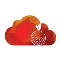 Golf ball and leaf logo inside a shape of cloud vector illustration