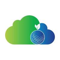 Golf ball and leaf logo inside a shape of cloud vector illustration