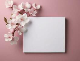 Tropical floral background copy space with paper. Space for text photo