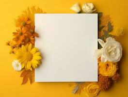 Tropical floral background copy space with paper. Space for text photo