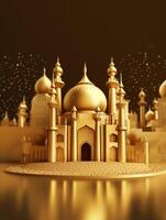 Islamic cute 3d mosque for ramadan and Eid greeting background photo