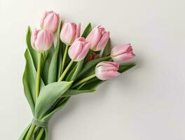Beautiful tulip flowers with copy Space background, top view. Space for text photo