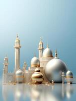 Islamic cute 3d mosque for ramadan and Eid greeting background photo