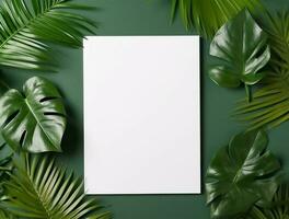 Tropical floral background with blank paper copy space. Space for text photo