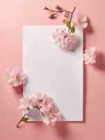 Tropical floral background with blank paper copy space. Space for text photo