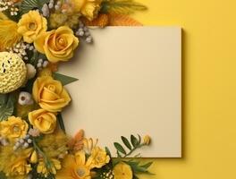 Tropical floral background copy space with paper. Space for text photo