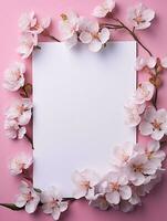 Tropical floral background with blank paper copy space. Space for text photo