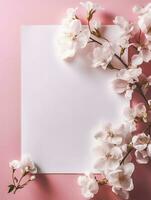 Tropical floral background with blank paper copy space. Space for text photo