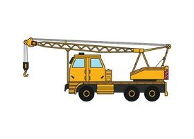Vector illustration Hand drawn color children construction mounted crane truck construction vehicle clipart