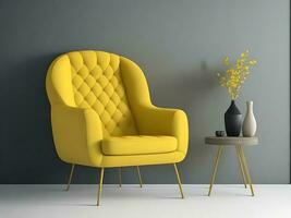 vivo habitación interior Bosquejo con amarillo Sillón generado por ai foto