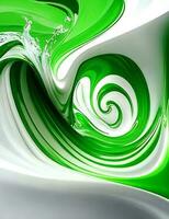 verde y blanco ondulado fluir en un suave líquido con un borrón efecto generado por ai foto