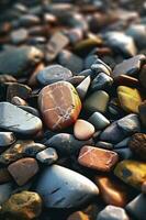 de colores piedras en el playa, creado con generativo ai foto