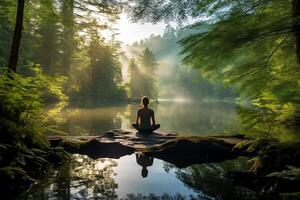 natural serenidad abrazando de la naturaleza calmante influencia, aliviar ansiedad ai generado foto