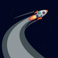 cartoon style space rocket flying in space vector
